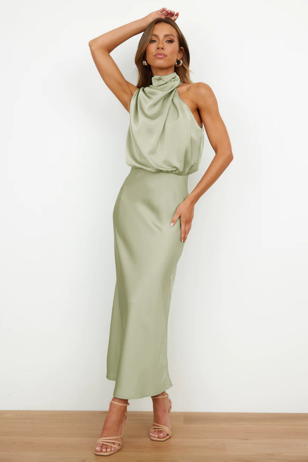 Valerie™ - Long Satin Dress with Halter Neck