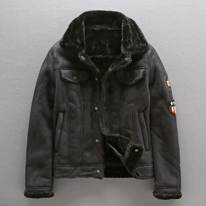 SPENCER - Suede Biker Jacket With Lambswool Lining