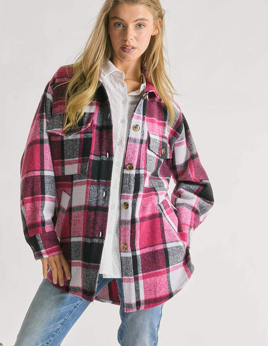 GRACIE -  Plaid Charm Oversized Shirt Jacket