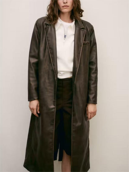 COCU - Women's Long Brown Leather Coat