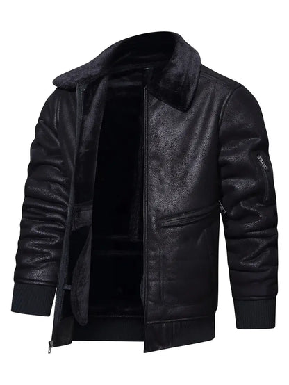 KEITH - Vegan Leather Jacket with Shearling Collar