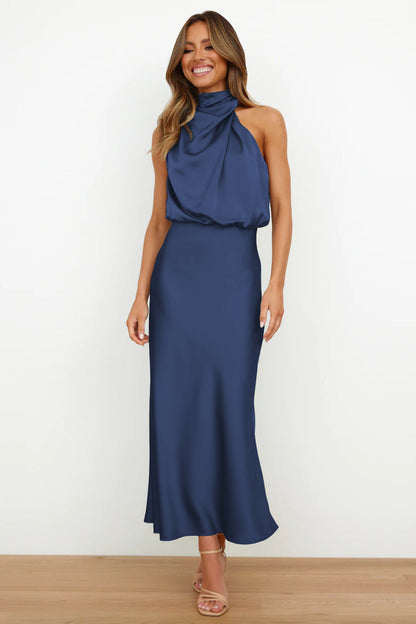 Valerie™ - Long Satin Dress with Halter Neck