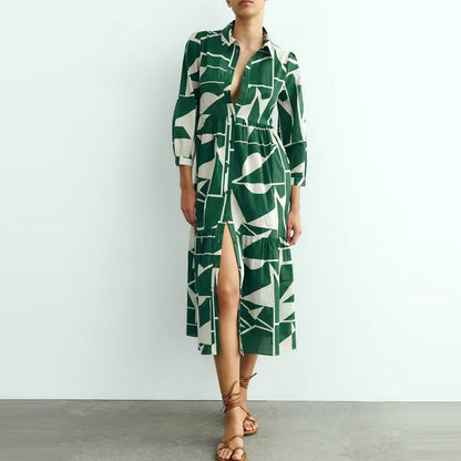 DULCE - Geometric Bloc Print Long Shirt Dress