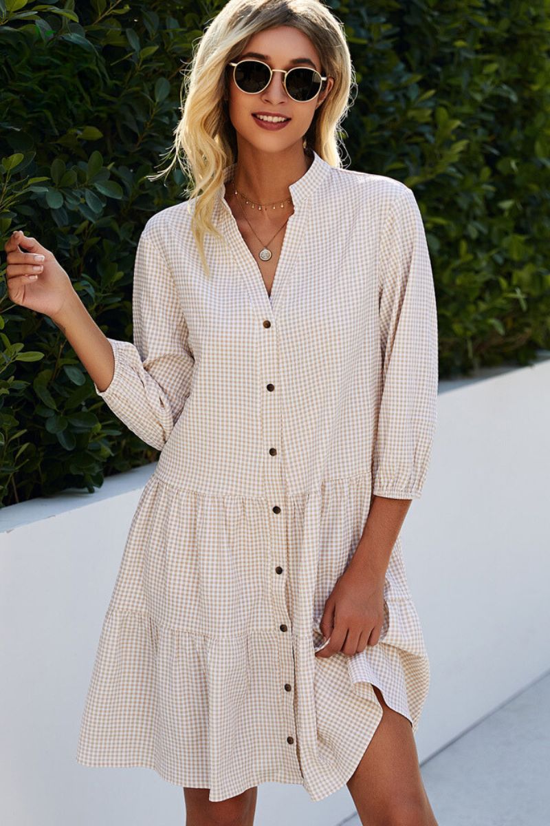 ILVY - Checked Shirt Dress With Mao Collar