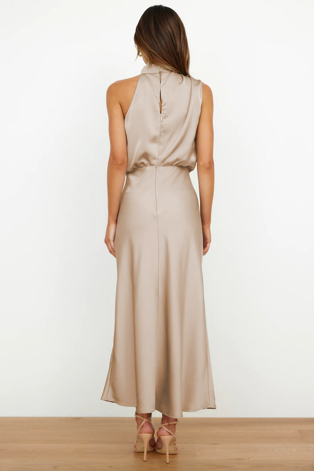 Valerie™ - Long Satin Dress with Halter Neck