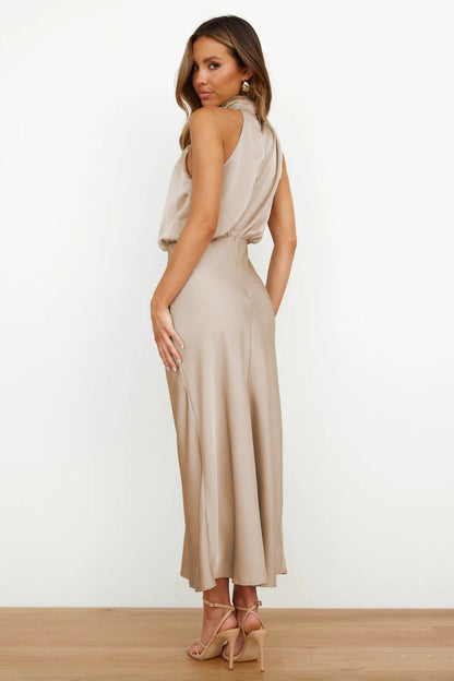 Valerie™ - Long Satin Dress with Halter Neck