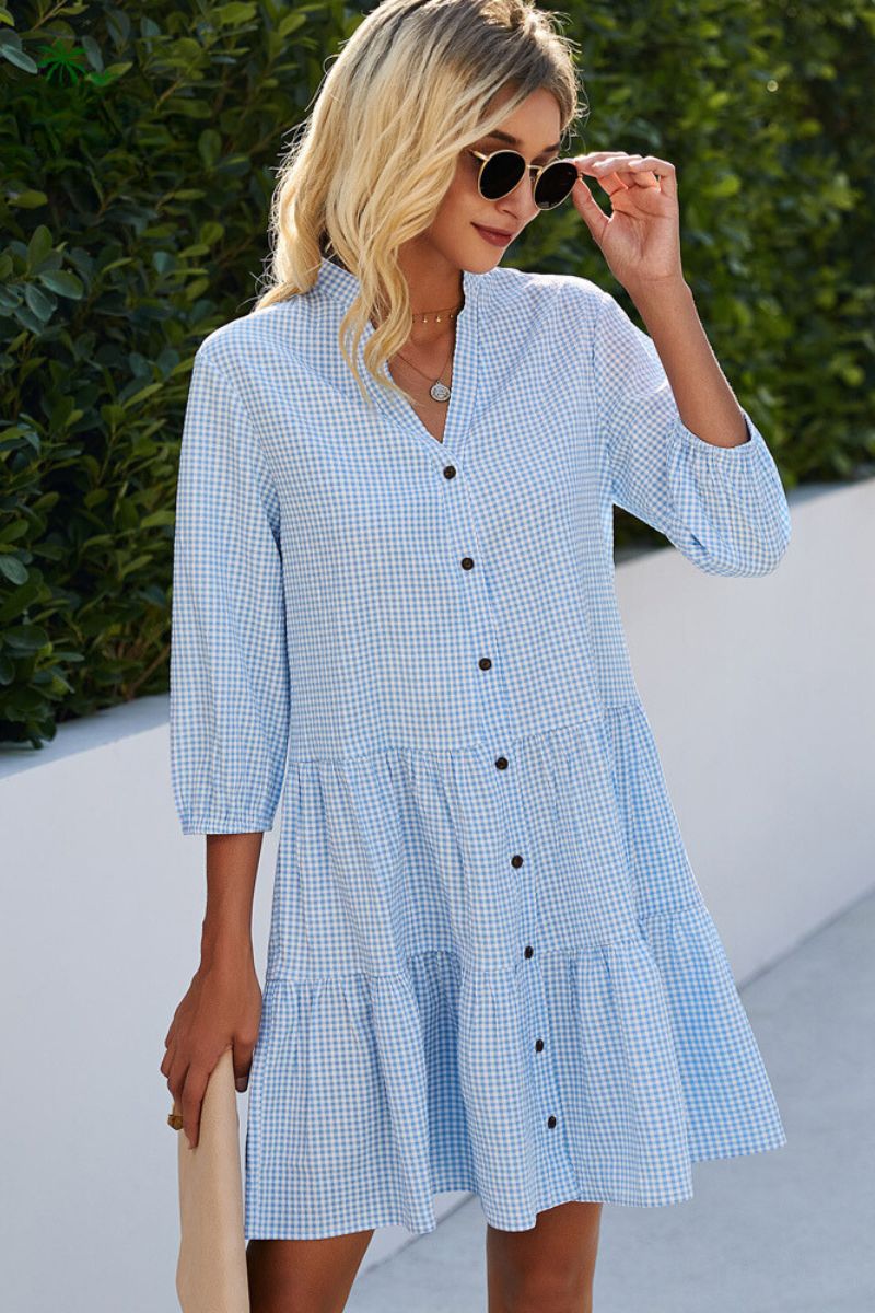 ILVY - Checked Shirt Dress With Mao Collar