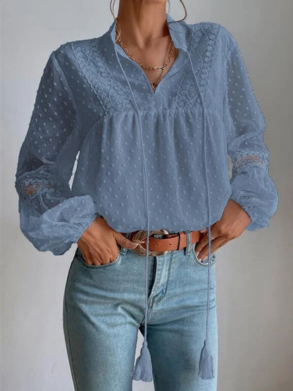 Aella - Lace blouse with long sleeves and V-neck