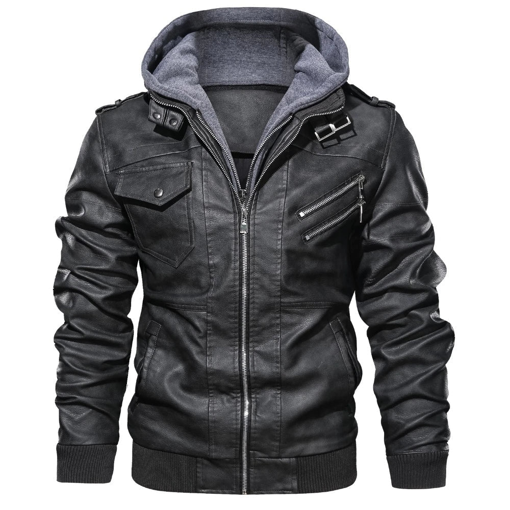 LEONARDO - Leather Jacket With Hoodie