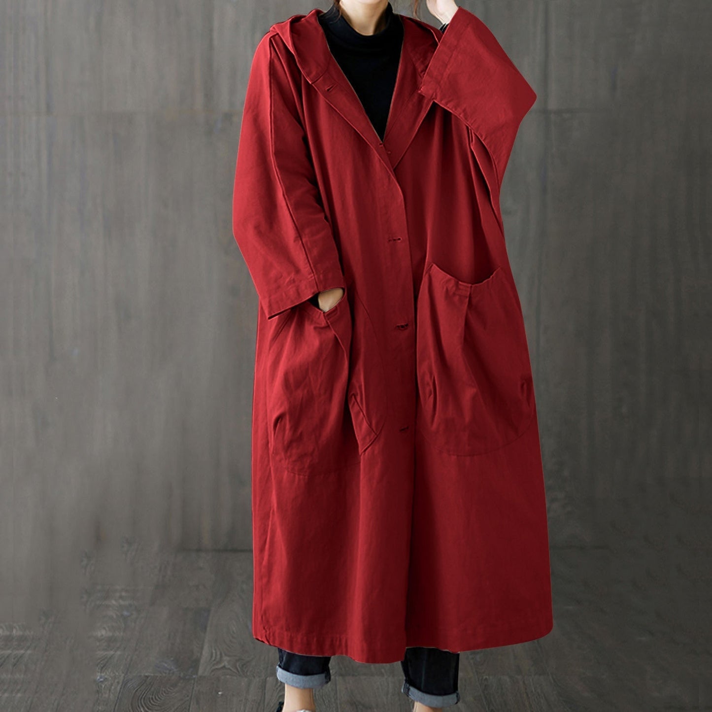 KAE - Windproof Oversized Trench Coat With Pockets