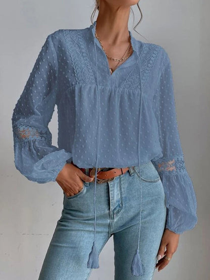 Aella - Lace blouse with long sleeves and V-neck