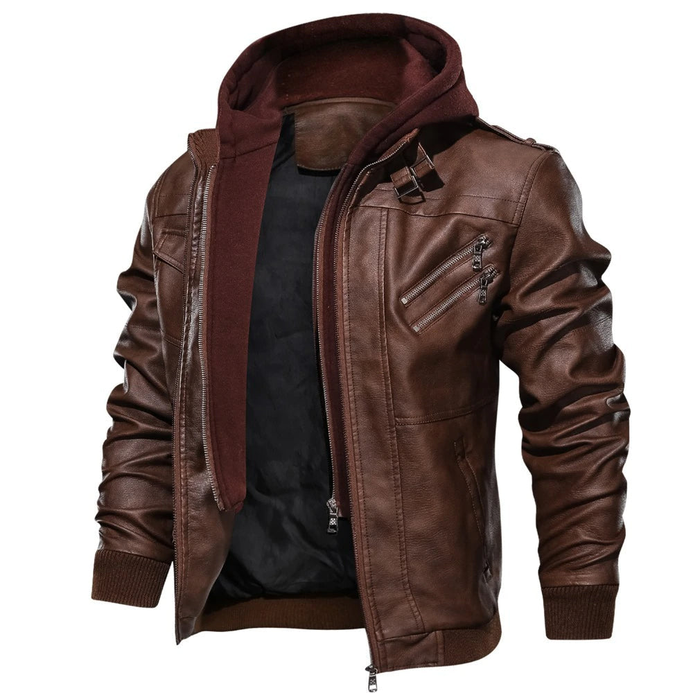 LEONARDO - Leather Jacket With Hoodie