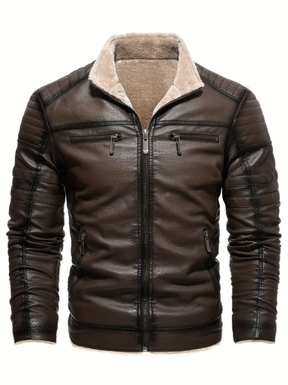 FREDDIES - Quilted Vegan Leather Jacket with Shearling Collar