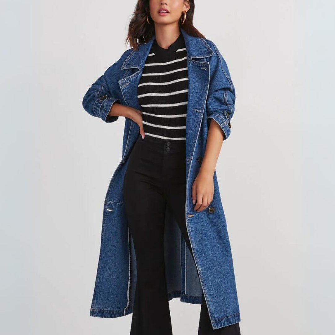 NEMU -  Women's Long Denim Trench Coat