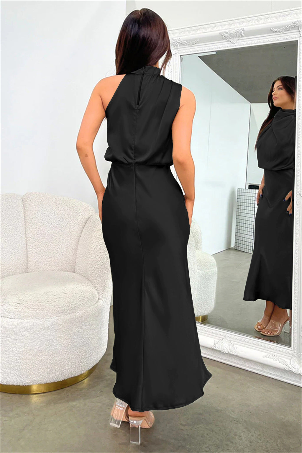 Valerie™ - Long Satin Dress with Halter Neck