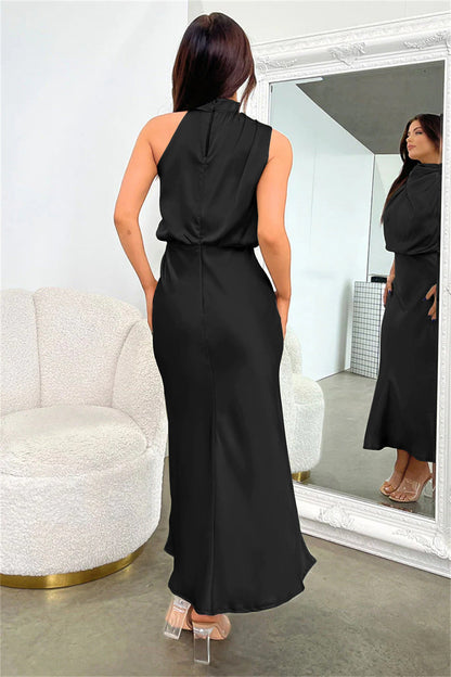 Valerie™ - Long Satin Dress with Halter Neck