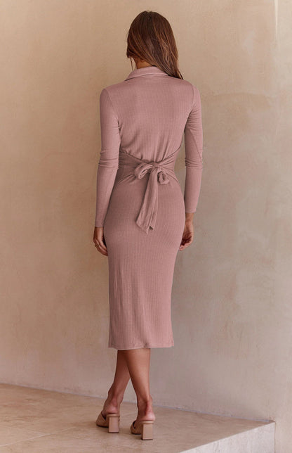 PHOEBE - Ribbed Long-Sleeved Slim-Fit Dress