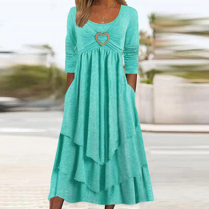 CORAL - Plain Dress With Long Sleeves