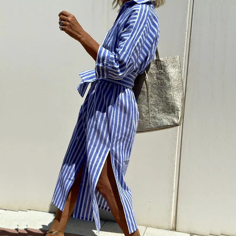 Hillary™ | Striped Button-Up Shirt Dress