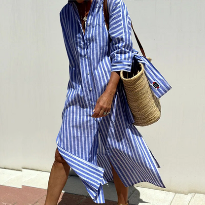 Hillary™ | Striped Button-Up Shirt Dress