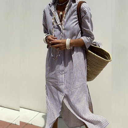 Hillary™ | Striped Button-Up Shirt Dress