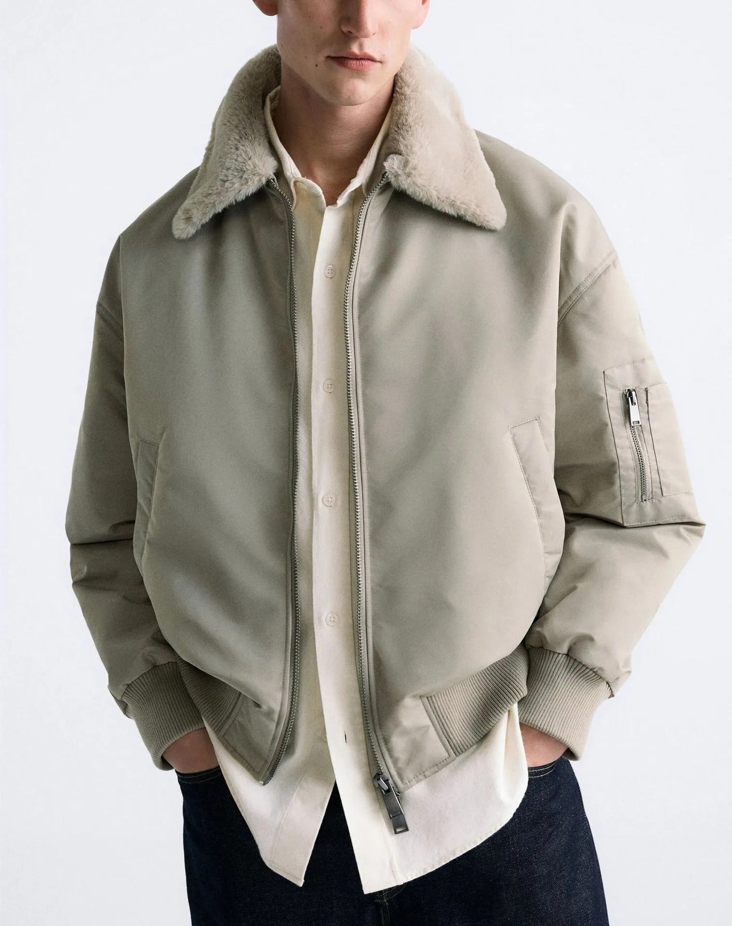 GRANT - Men's Sherpa Collar Bomber Jacket