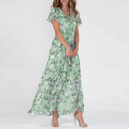 DONNA - Chiffon Floral Dress With Fringe