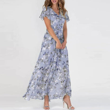 DONNA - Chiffon Floral Dress With Fringe