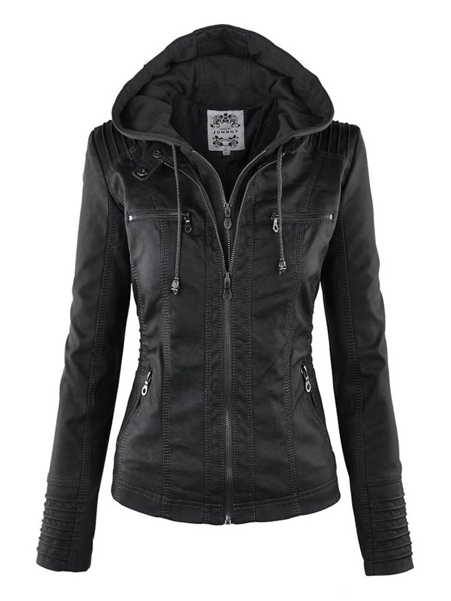 ASHTON - Vegan Leather Jacket With Detachable Hood